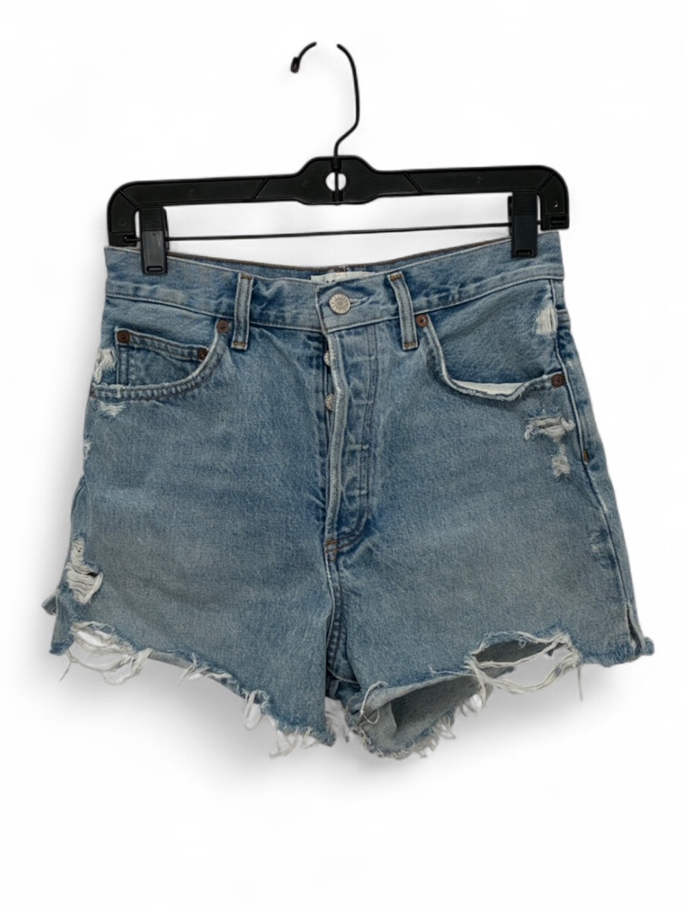Agolde Dee Light Blue Distressed Button Fly Denim Shorts